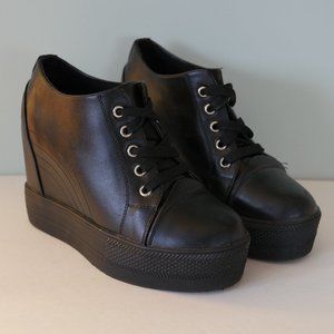 Ankle High Platform Wedge Sneakers with Hidden Heel